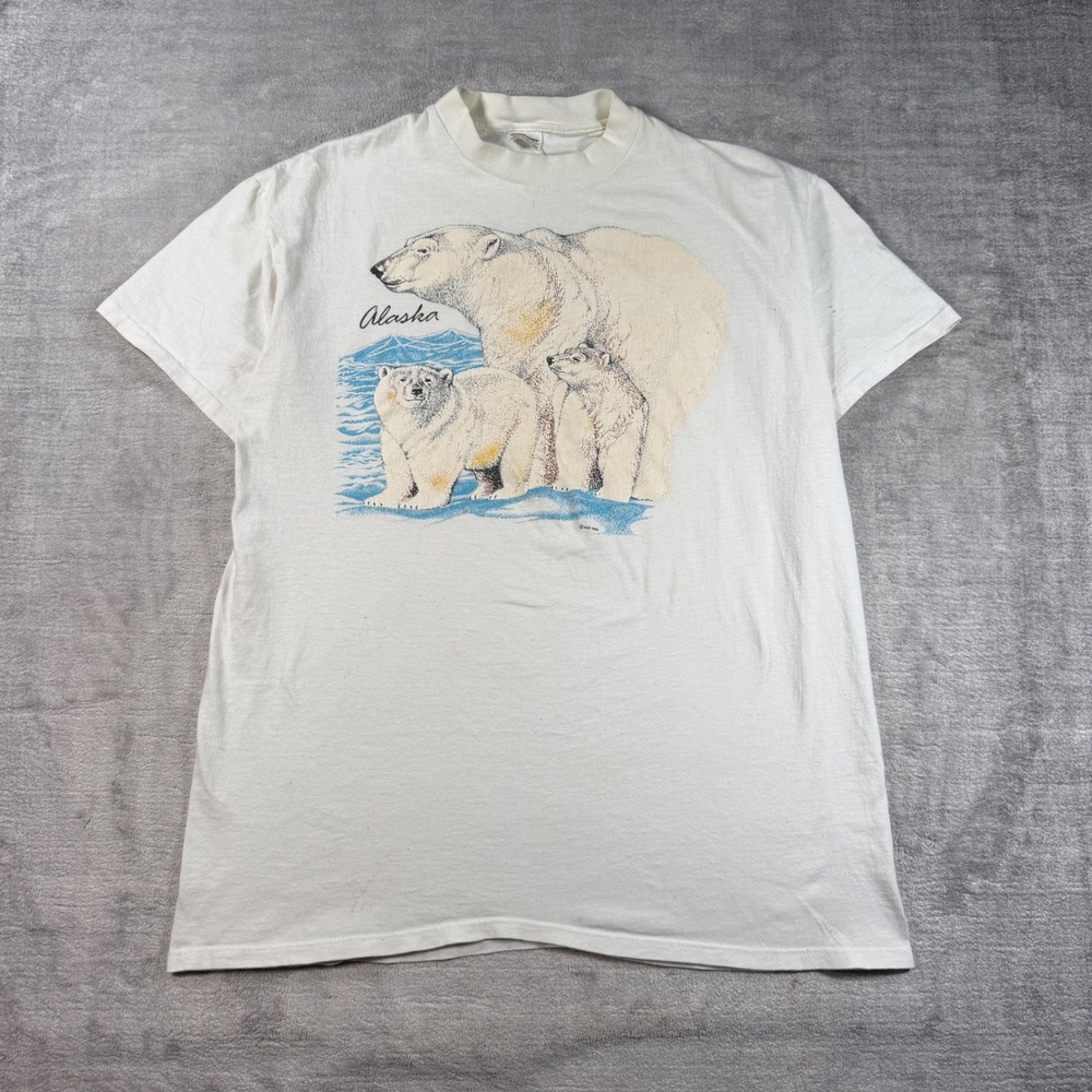 Vintage Nature Shirt Mens XL White Alaska Polar Bear Graphic 1989 Single Stitch